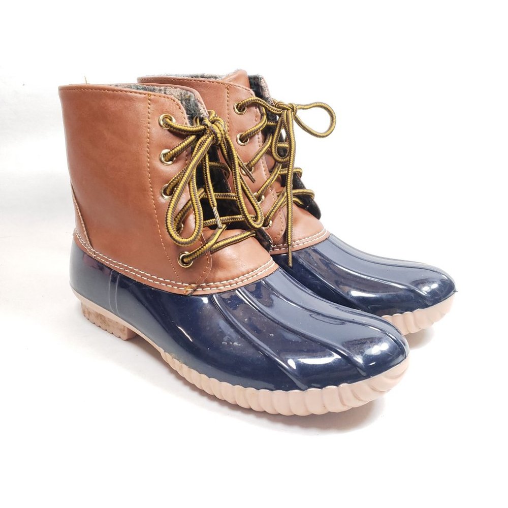 Twisted Women's Size 9 Blue Tan Rubber Duck Boots